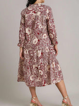 Load image into Gallery viewer, Willa Sangria and Cream Floral Midi