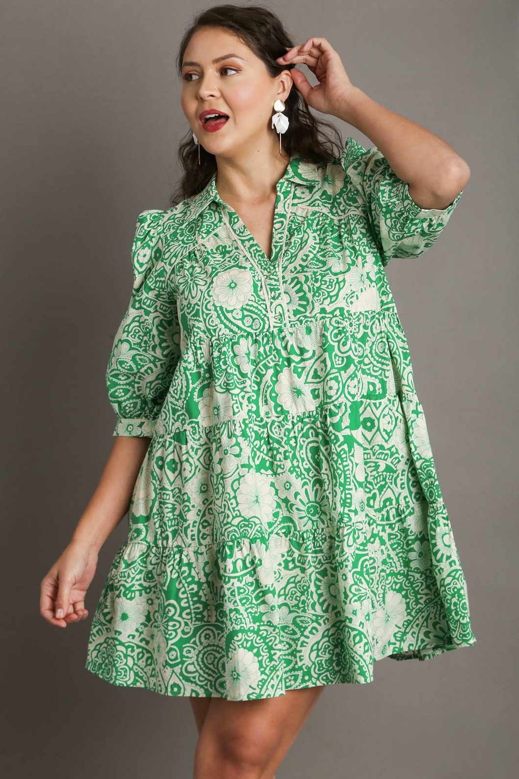 Elaine Green Mix Print A-Line Dress