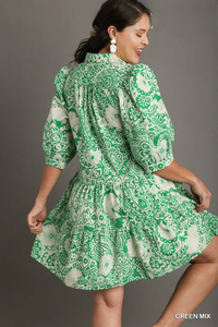 Elaine Green Mix Print A-Line Dress