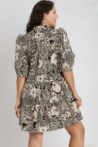 Elaine Black Mix Print A-Line Dress