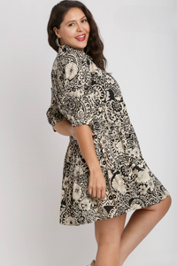 Elaine Black Mix Print A-Line Dress