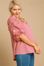 Load image into Gallery viewer, Gracie Floral Lace Puff Sleeve Top in Rose