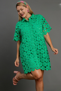 Skylar Green Floral Lace Shirt Dress