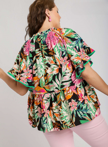 Phoebe Tropical Print Babydoll Top