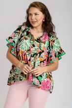 Load image into Gallery viewer, Phoebe Tropical Print Babydoll Top