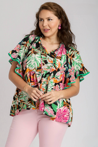 Phoebe Tropical Print Babydoll Top