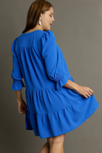 Load image into Gallery viewer, Celia Tiered Split Neck Dress in Royal Blue