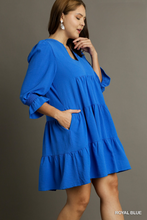 Load image into Gallery viewer, Celia Tiered Split Neck Dress in Royal Blue