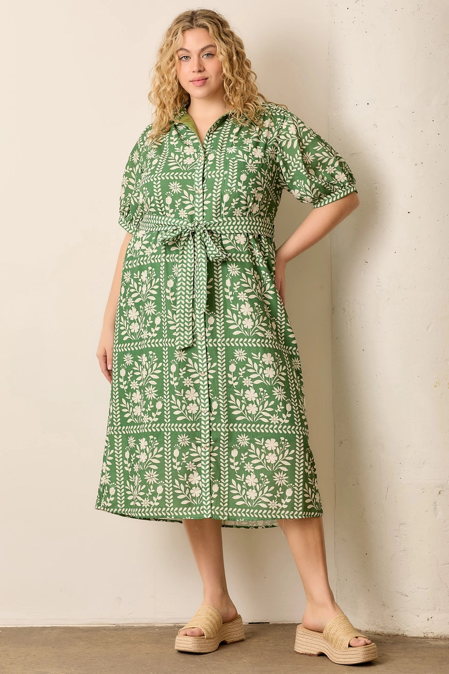 Allyson Botanical Midi Shirt Dress