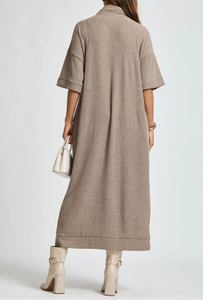 Anna Ribbed Tunic Maxi Dress in Light Cocoa