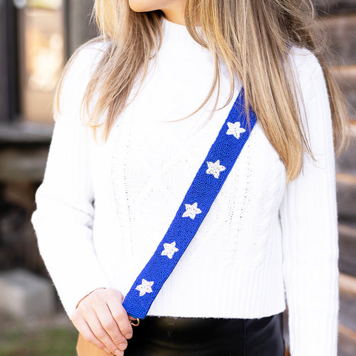 Beaded Blue and White Star Beaded Crossbody Strap