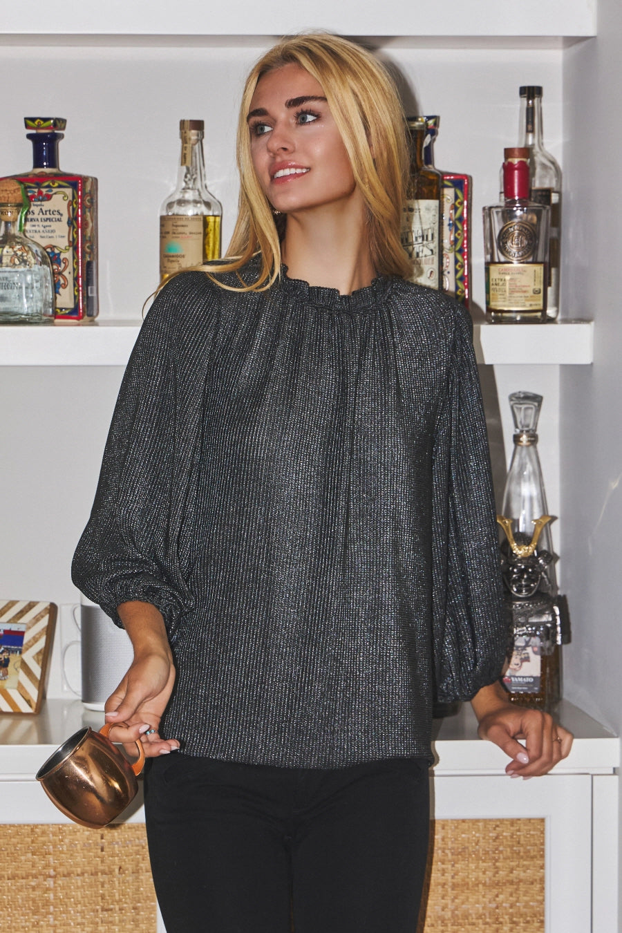 Doris Metallic Foiled Ribbed Top