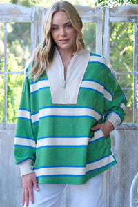 Marley Half-Zip French Terry Striped Pullover