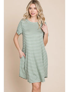 Evelyn Button Back Striped T-Shirt Dress