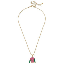 Load image into Gallery viewer, Justify Jockey Silk Enamel Pendant Necklace in Pink and Green