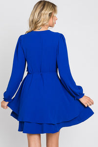 Anna Royal Blue Long Sleeve Wrap Dress