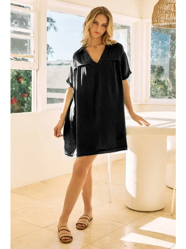 Nicole Black Cotton Gauze Dress