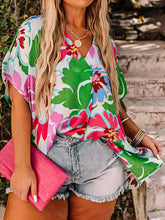 Load image into Gallery viewer, Brianna Tropical Print Faux Wrap Top