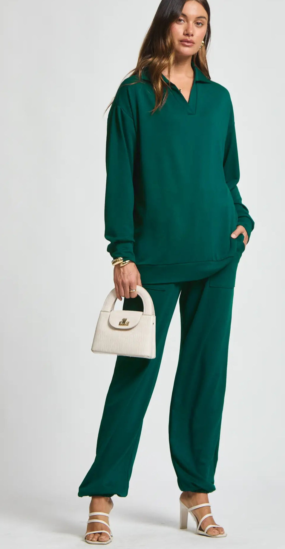 Fiona French Terry Set in Hunter Green