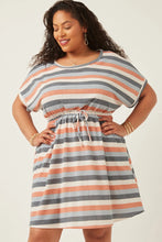 Load image into Gallery viewer, Mikayla Striped Terry Knit Drawstring Dress