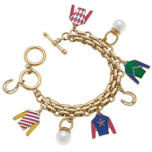 Front Runner Jockey Silks Enamel Charm Bracelet