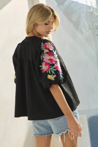 Taylor Embroidered Mock Neck Top
