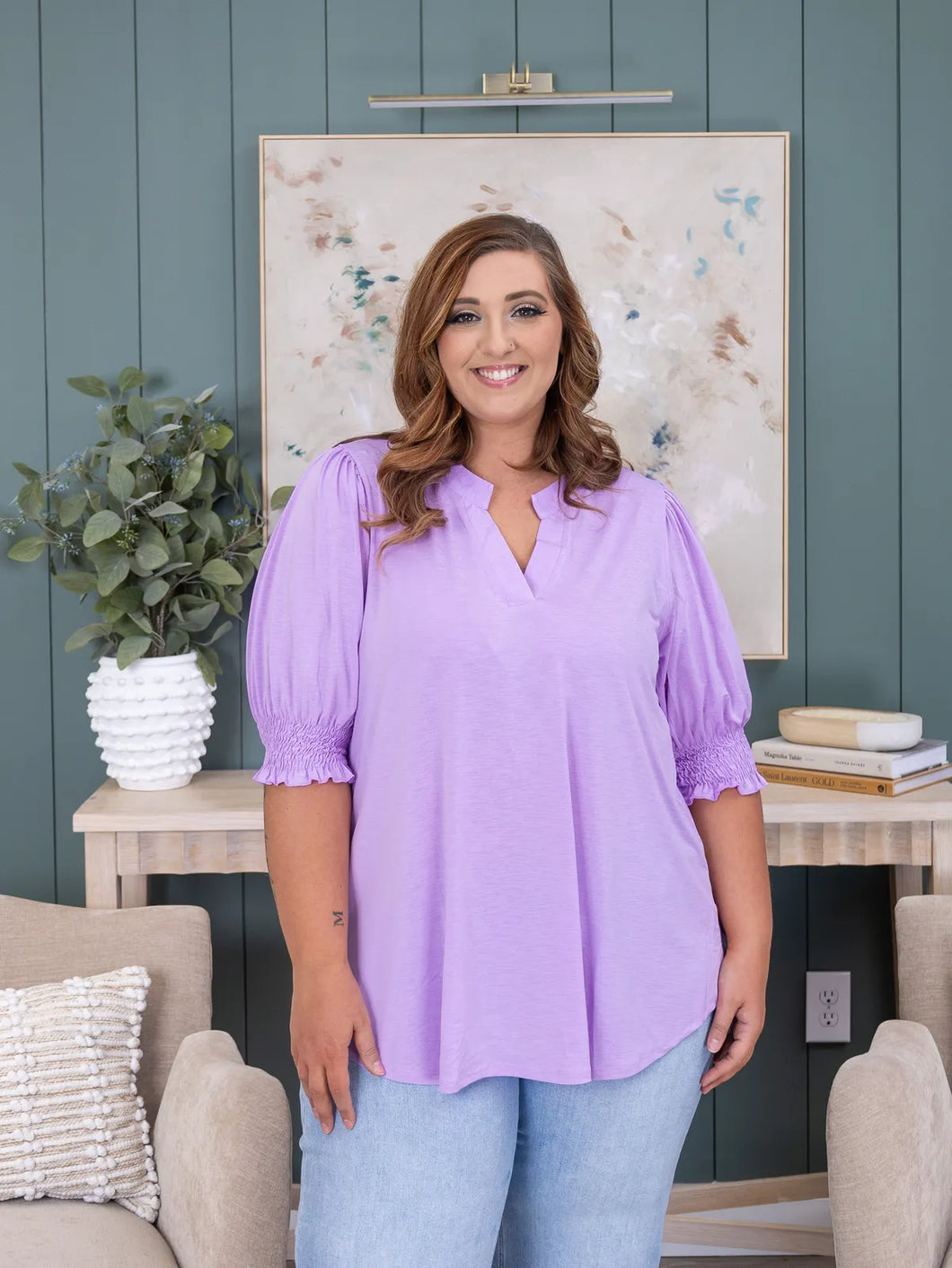 Carolann Smocked Top in Lilac