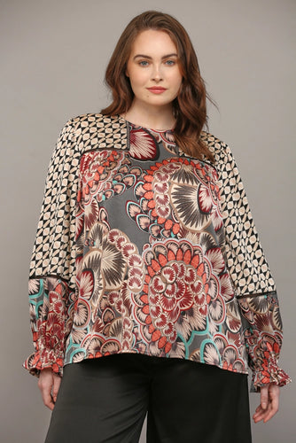 Restockede! Danica Mixed Print Bohemian Top