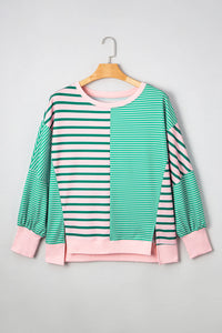 Melanie Green Stripe Color Block Sweatshirt