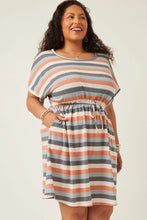 Load image into Gallery viewer, Mikayla Striped Terry Knit Drawstring Dress