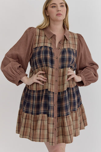 Rosalee Corduroy and Plaid Tiered Dress