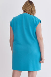 Noelle Textured Short Sleeve Dress in Aqua