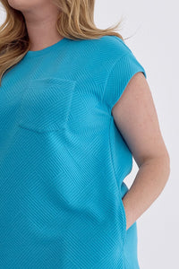 Noelle Textured Short Sleeve Dress in Aqua