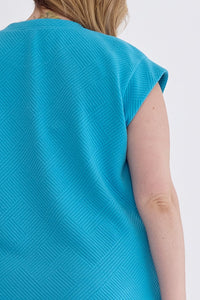 Noelle Textured Short Sleeve Dress in Aqua