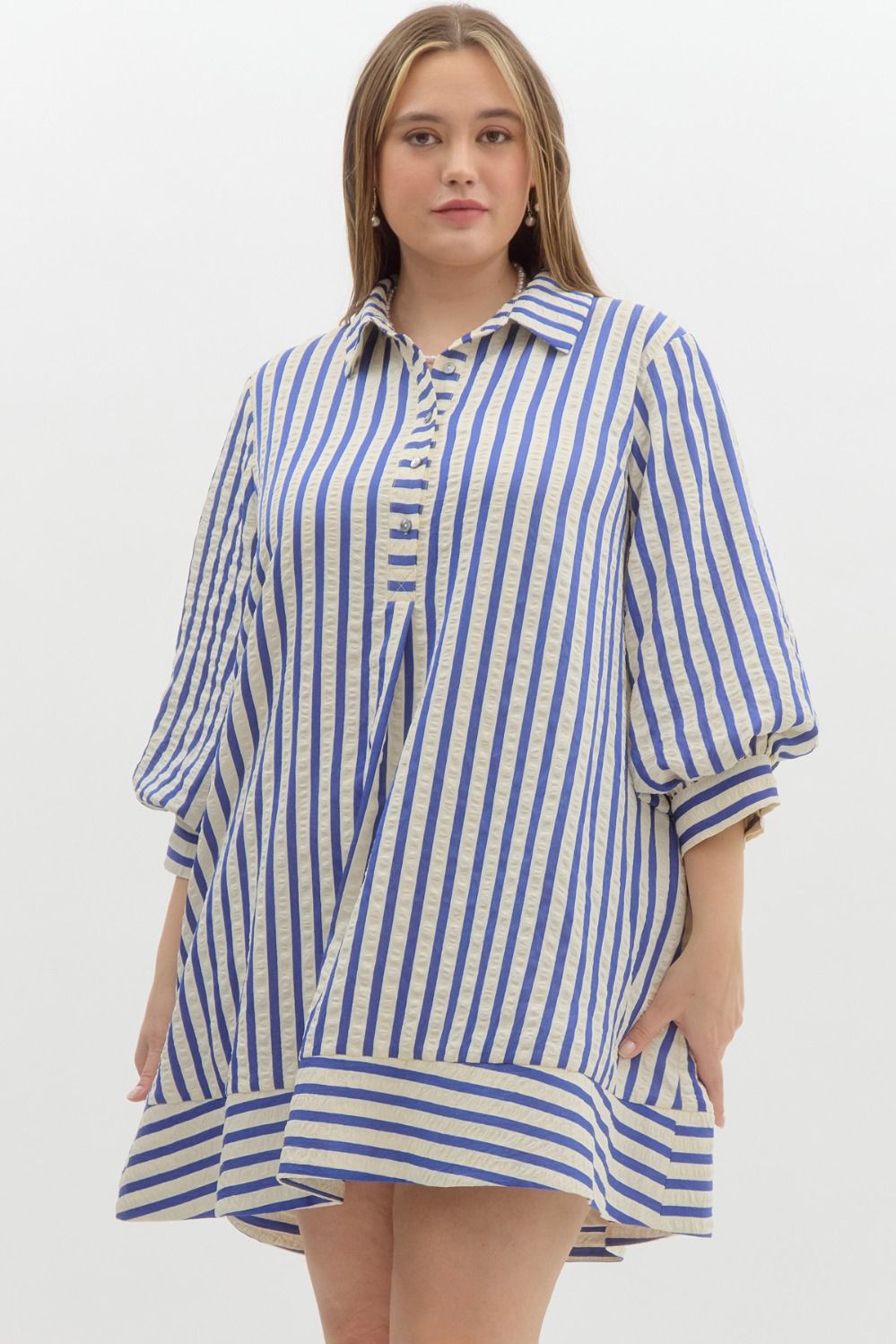 Doris Blue Striped Seersucker Dress