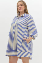 Load image into Gallery viewer, Doris Blue Striped Seersucker Dress