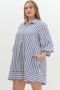 Doris Blue Striped Seersucker Dress