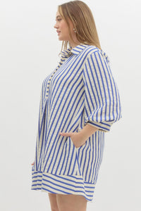 Doris Blue Striped Seersucker Dress