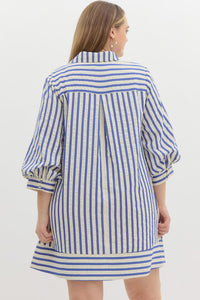 Doris Blue Striped Seersucker Dress