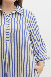 Doris Blue Striped Seersucker Dress