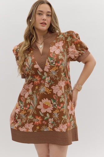 Stacia Brown Floral Print Dress