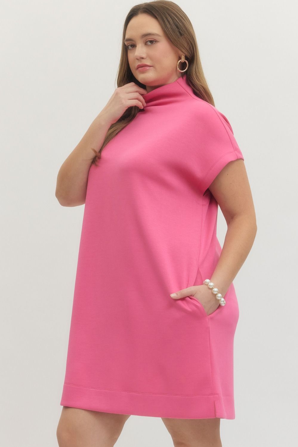 Filly Plus Size Pink Mock Neck Dress – The Fluffy Flamingo