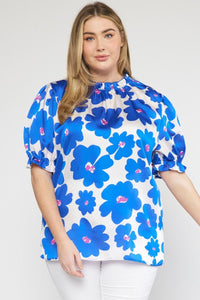 Poppy Floral Mock Neck Puff Sleeve Top