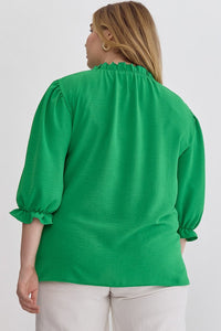 Kyleigh Ruffle Neck Top in Kelly Green