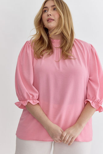 Kyleigh Ruffle Neck Top in Soft Pink