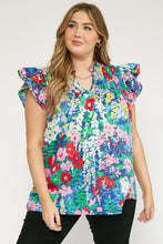 Load image into Gallery viewer, Georgia Floral Print Split Neck Top in Navy