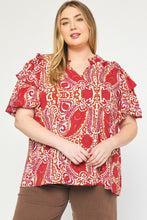 Load image into Gallery viewer, Miranda Ruby Paisley Ruffle Sleeve Top