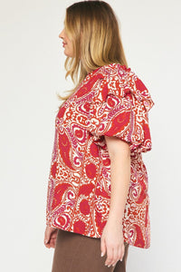 Miranda Ruby Paisley Ruffle Sleeve Top