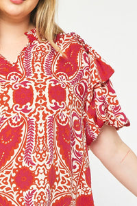 Miranda Ruby Paisley Ruffle Sleeve Top