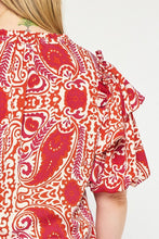 Load image into Gallery viewer, Miranda Ruby Paisley Ruffle Sleeve Top